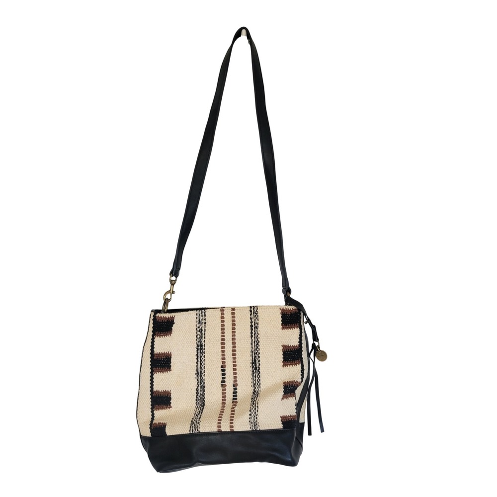 Lucky Brand Woven Crossbody Bag‎ Purse Native Cream Black